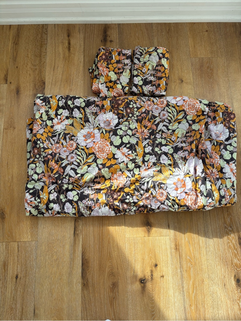 Urban Outfitters Brown Floral Duvet Cover with Two Pillow Cases